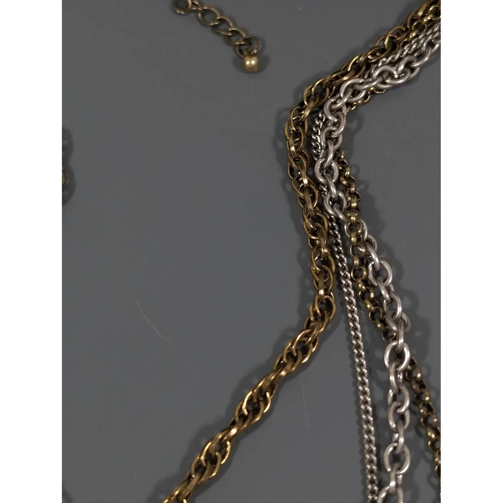 Two Tone‎ Layered Necklace Bird Charm Blue Enamel Locket Distressed 22in